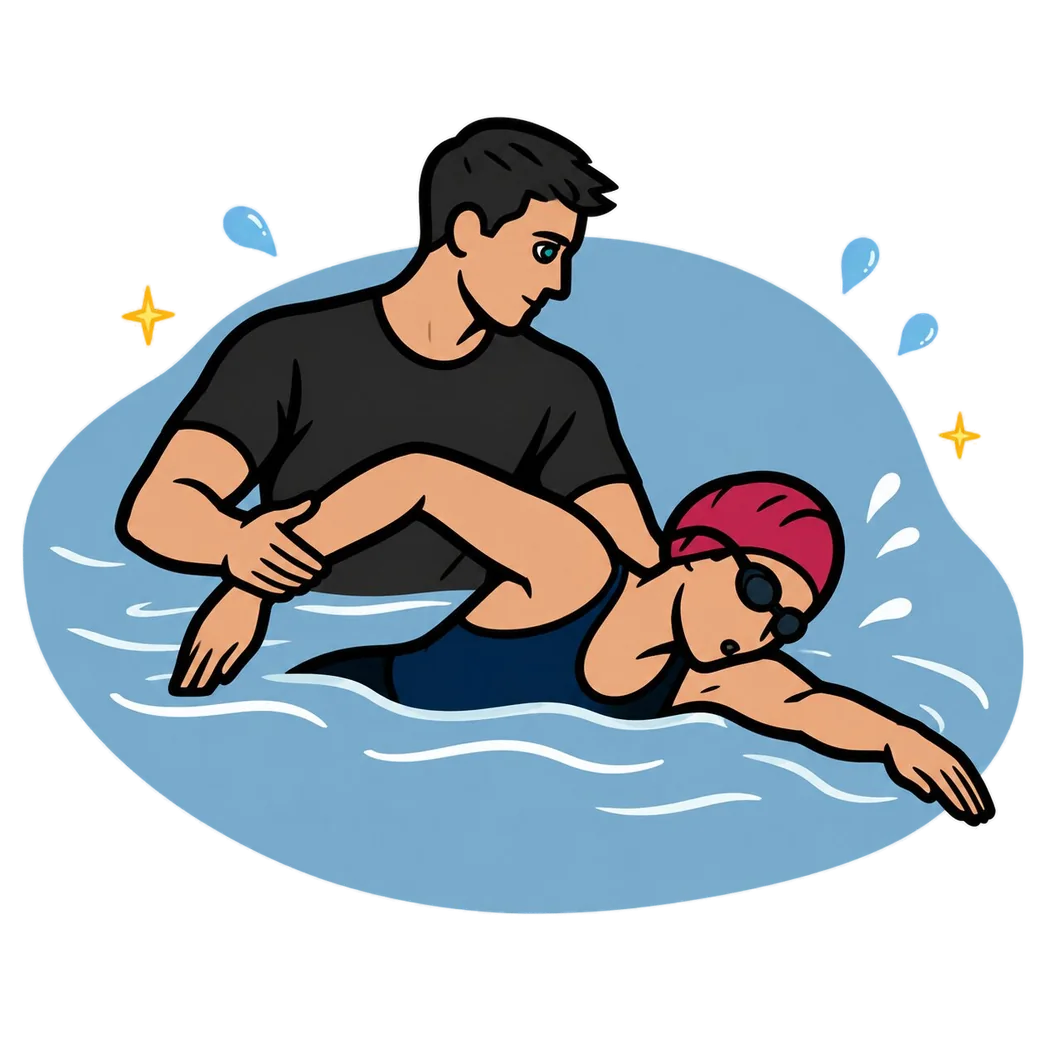 Home 3 Coach guiding an adult swimmer's front crawl in a private lesson